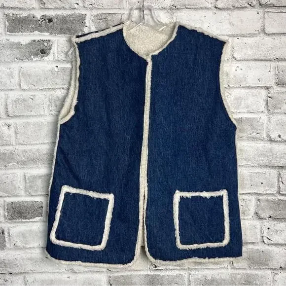 Vintage Handmade Sherpa Lined Denim Vest - Picture 5 of 9